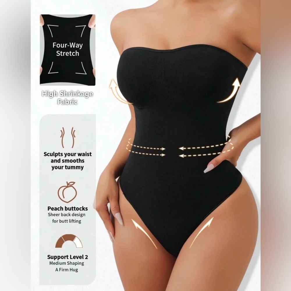 Black Strapless Shapewear with Waist-Cinching Design